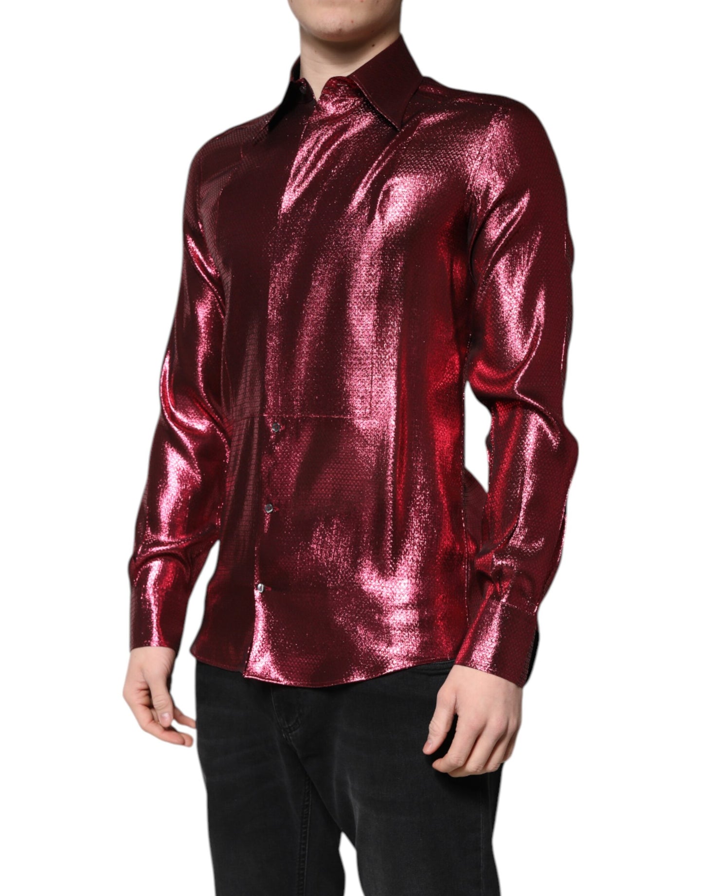 Dolce & Gabbana Metallic Red Cotton GOLD Dress Formal Shirt Dolce & Gabbana