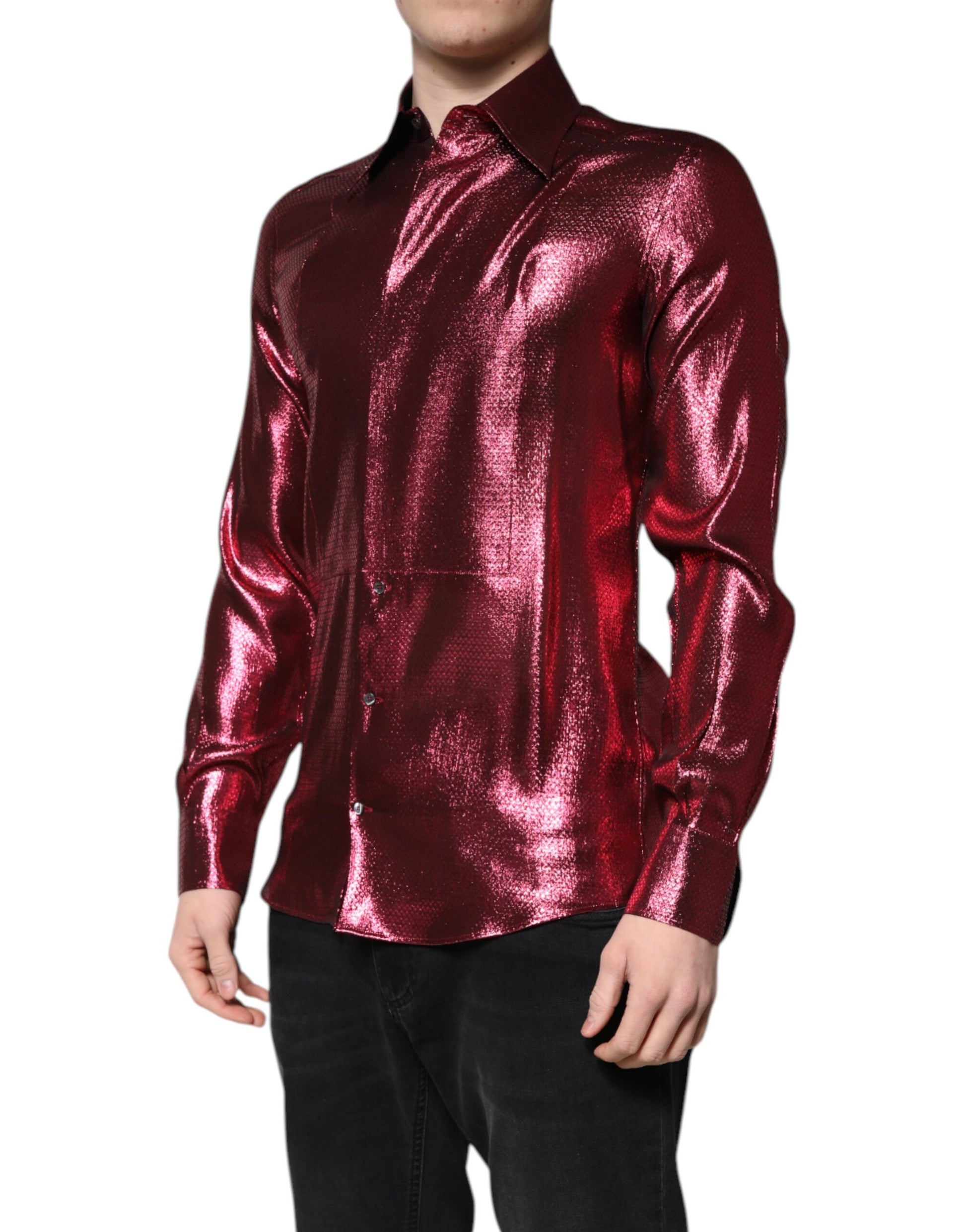 Dolce & Gabbana Metallic Red Cotton GOLD Dress Formal Shirt Dolce & Gabbana