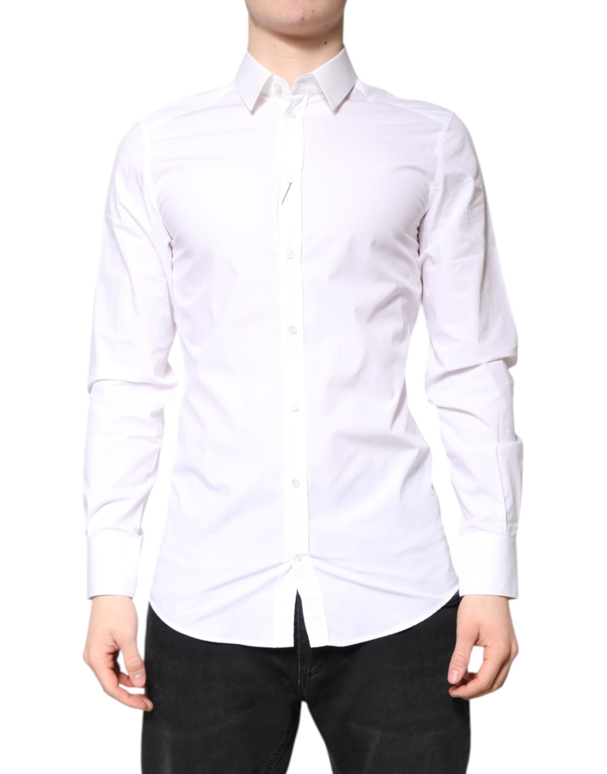 Dolce & Gabbana White Cotton GOLD Dress Formal Collared Shirt Dolce & Gabbana