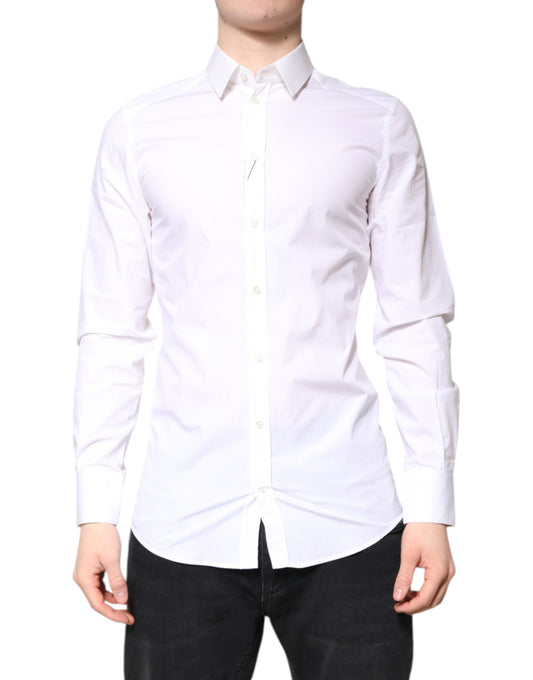 Dolce & Gabbana White Cotton GOLD Dress Formal Collared Shirt Dolce & Gabbana