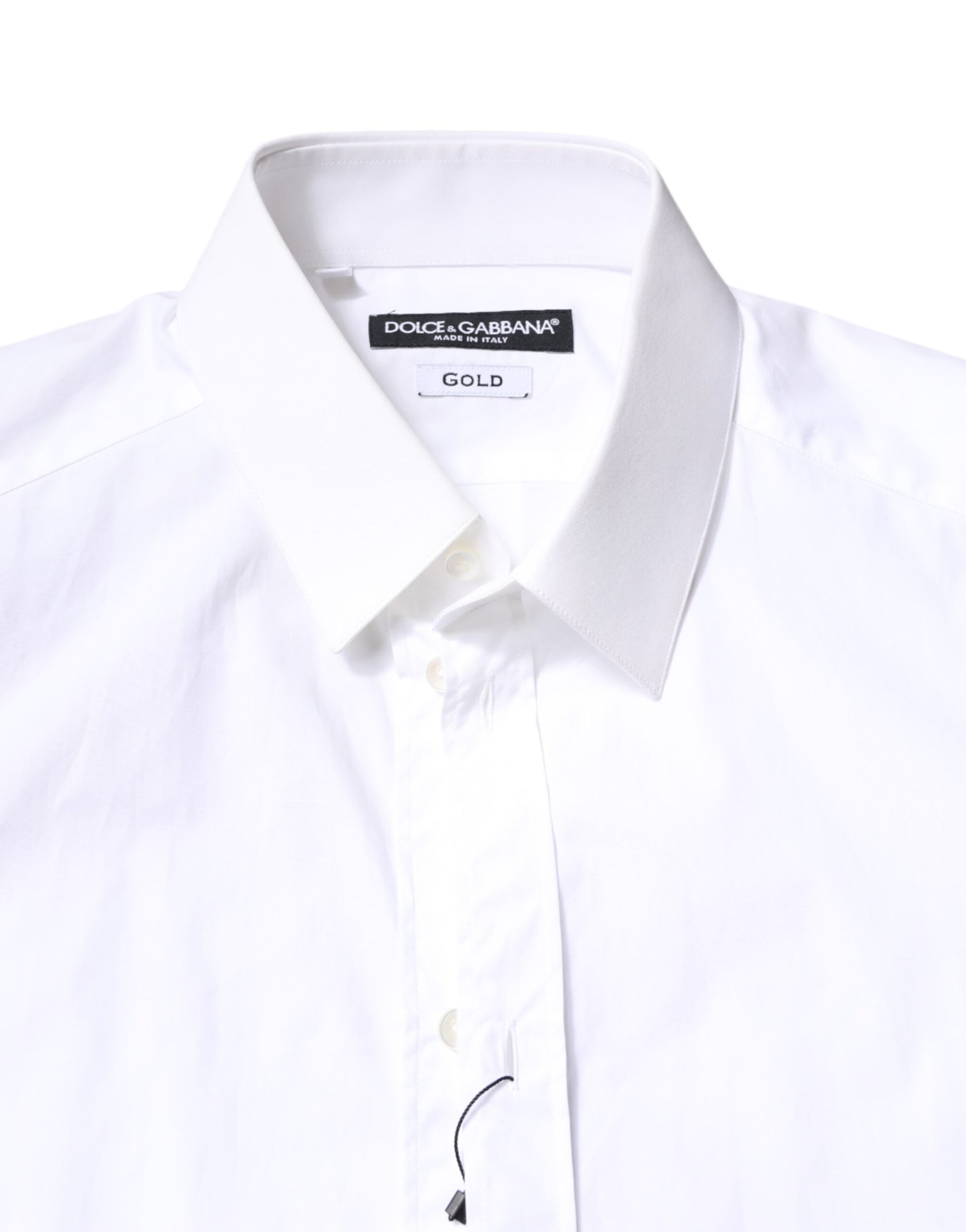 Dolce & Gabbana White Cotton GOLD Dress Formal Collared Shirt Dolce & Gabbana
