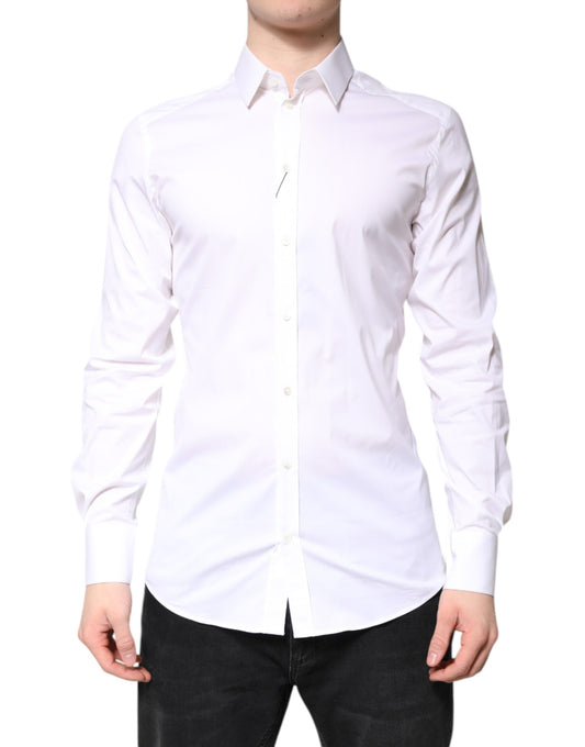 Dolce & Gabbana White Cotton GOLD Dress Formal Collared Shirt Dolce & Gabbana