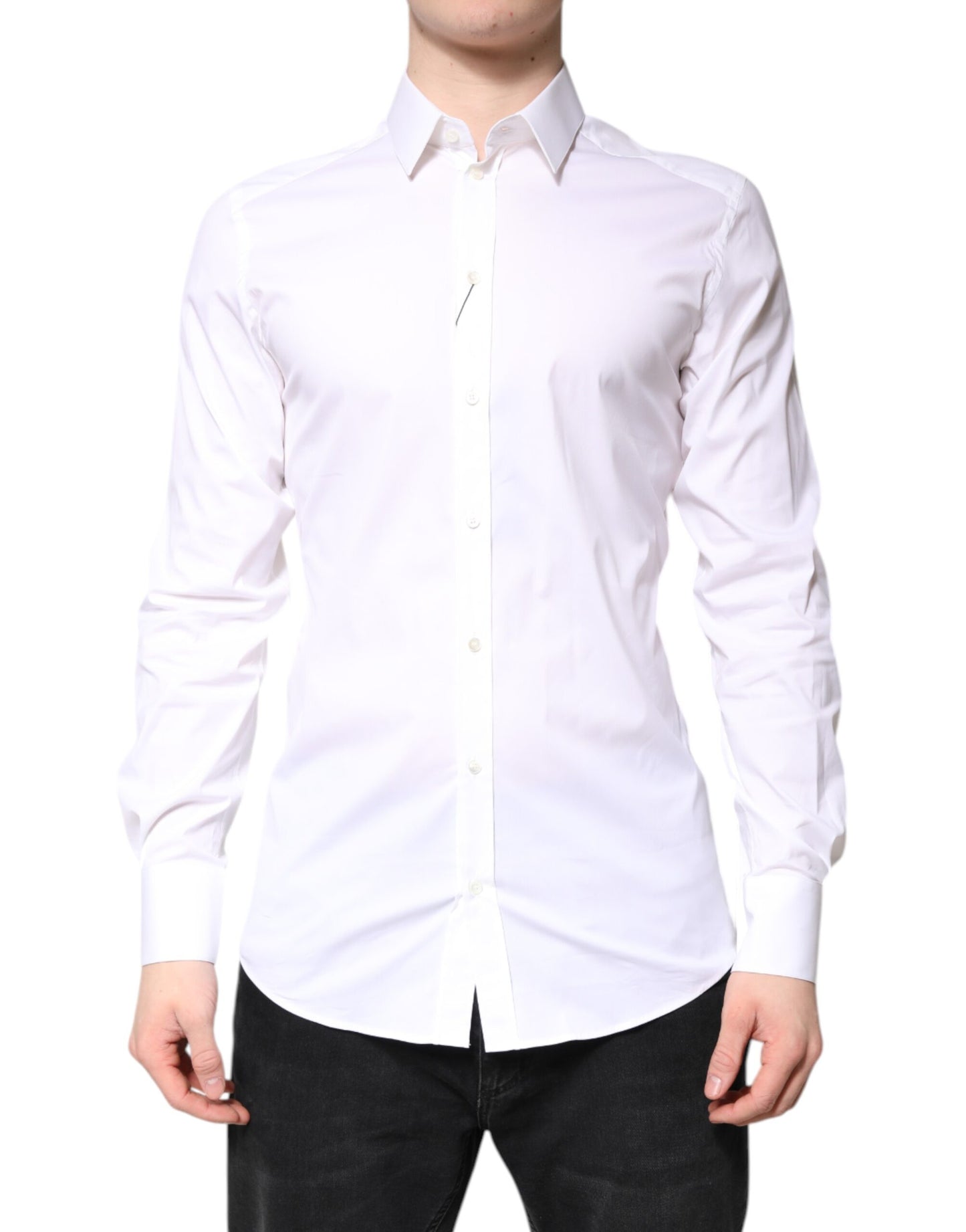 Dolce & Gabbana White Cotton GOLD Dress Formal Collared Shirt Dolce & Gabbana