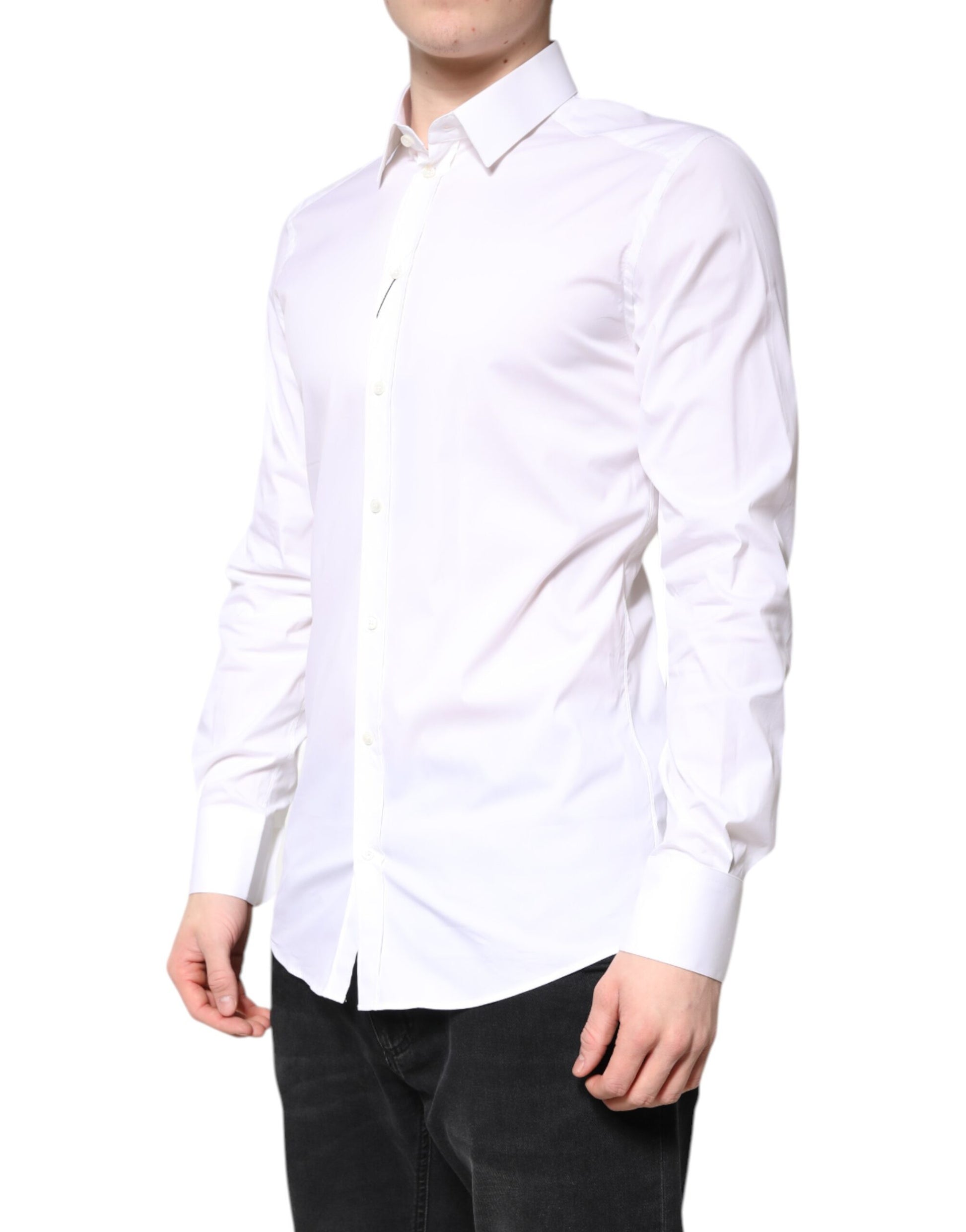 Dolce & Gabbana White Cotton GOLD Dress Formal Collared Shirt Dolce & Gabbana
