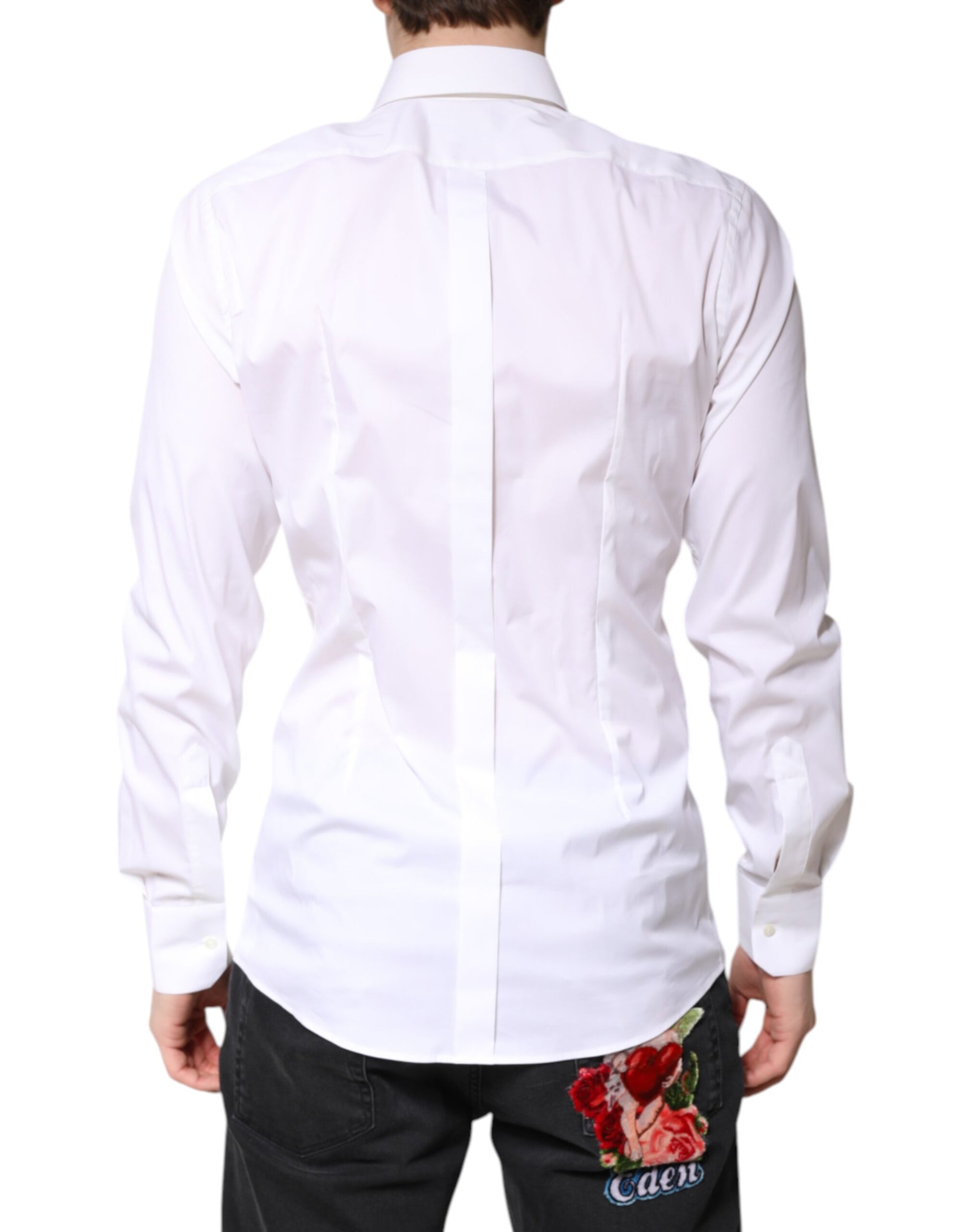Dolce & Gabbana White Cotton GOLD Dress Formal Collared Shirt Dolce & Gabbana