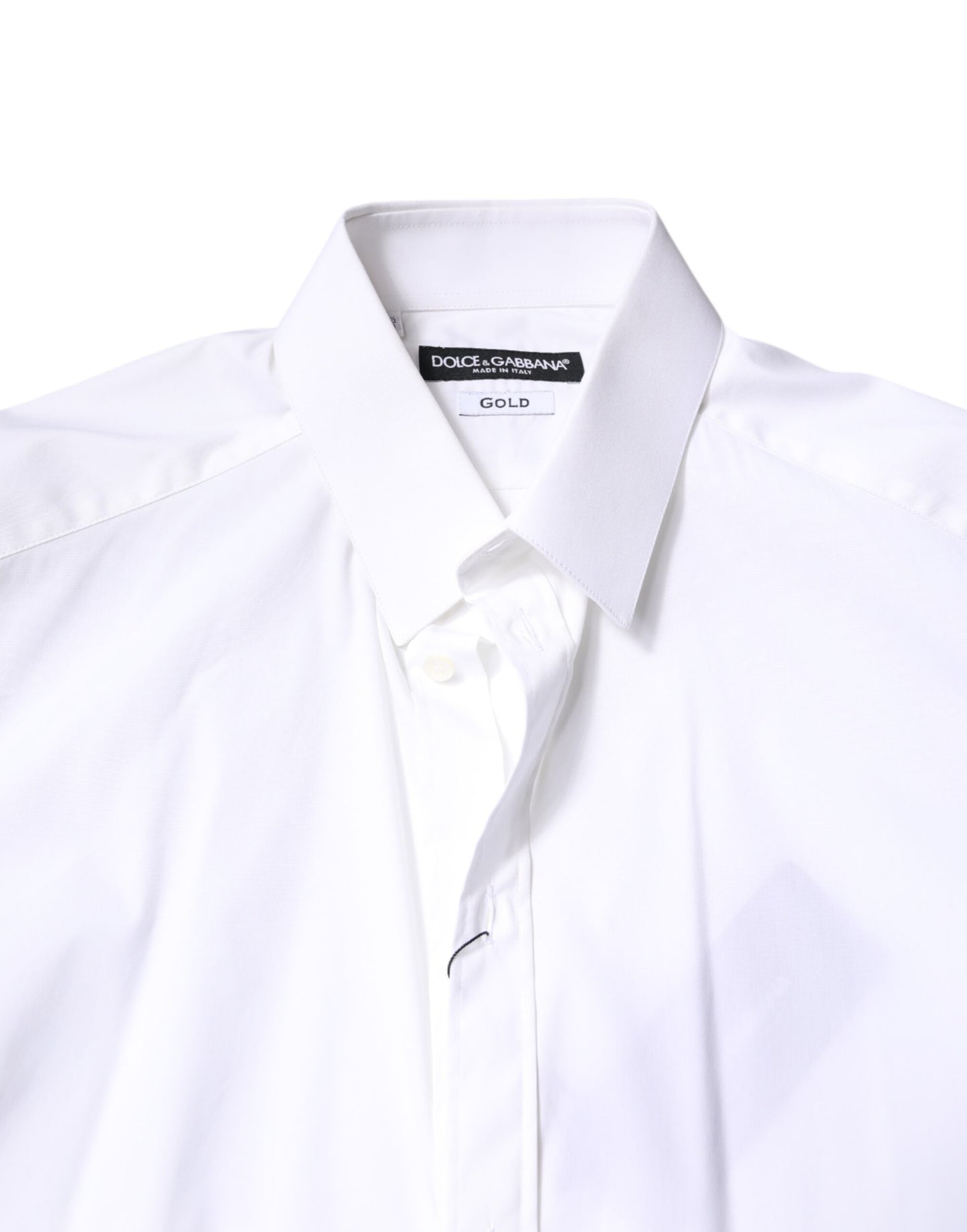 Dolce & Gabbana White Cotton GOLD Dress Formal Collared Shirt Dolce & Gabbana