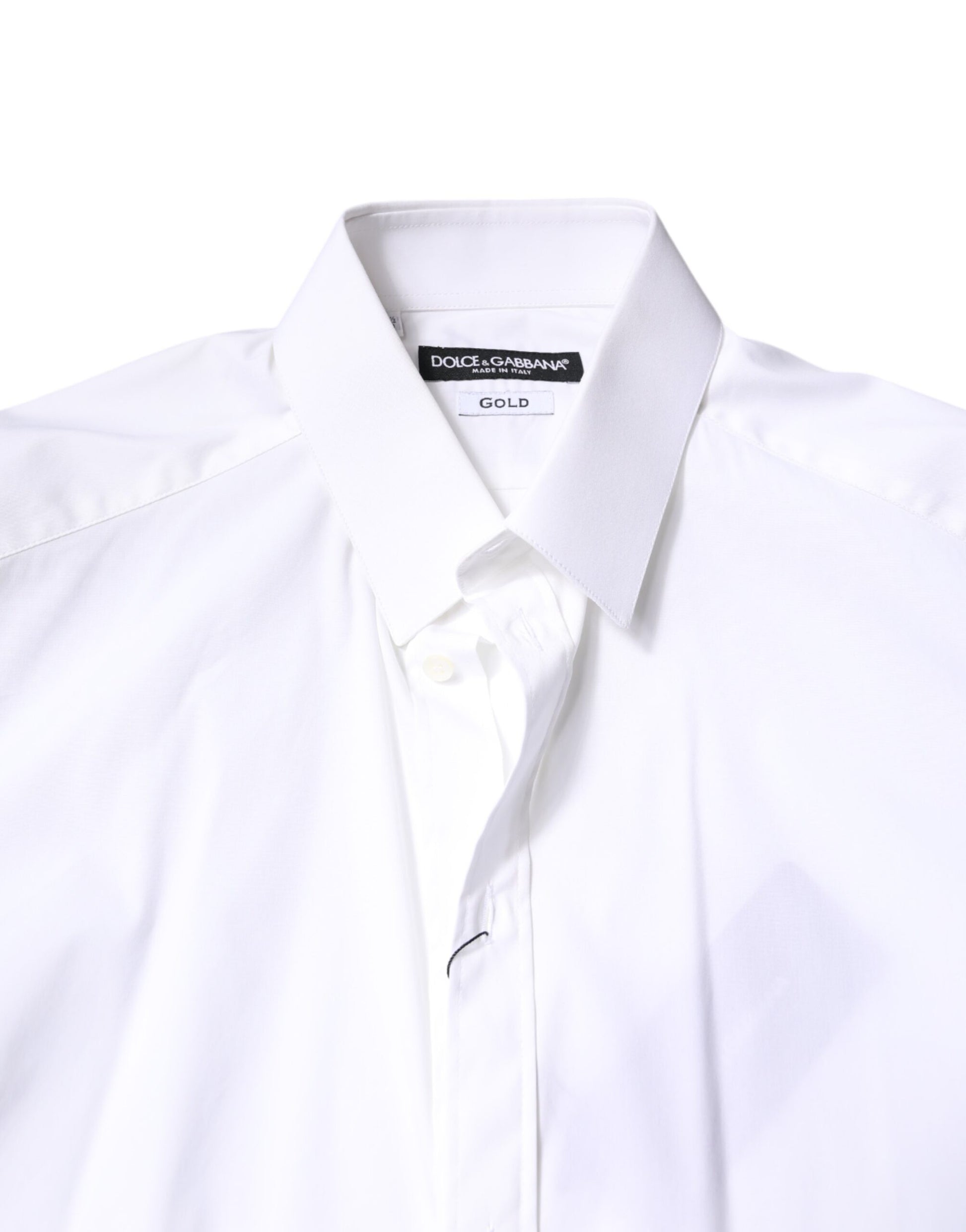 Dolce & Gabbana White Cotton GOLD Dress Formal Collared Shirt Dolce & Gabbana