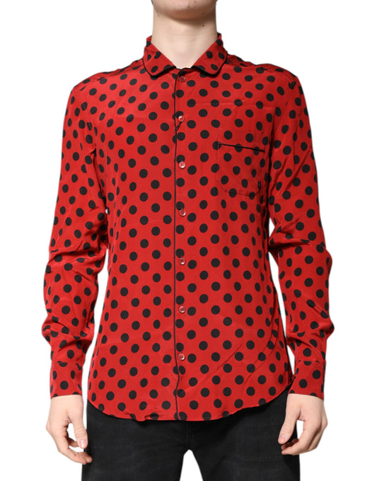 Dolce & Gabbana Red Polka Dot Silk Long Sleeve Shirt Dolce & Gabbana