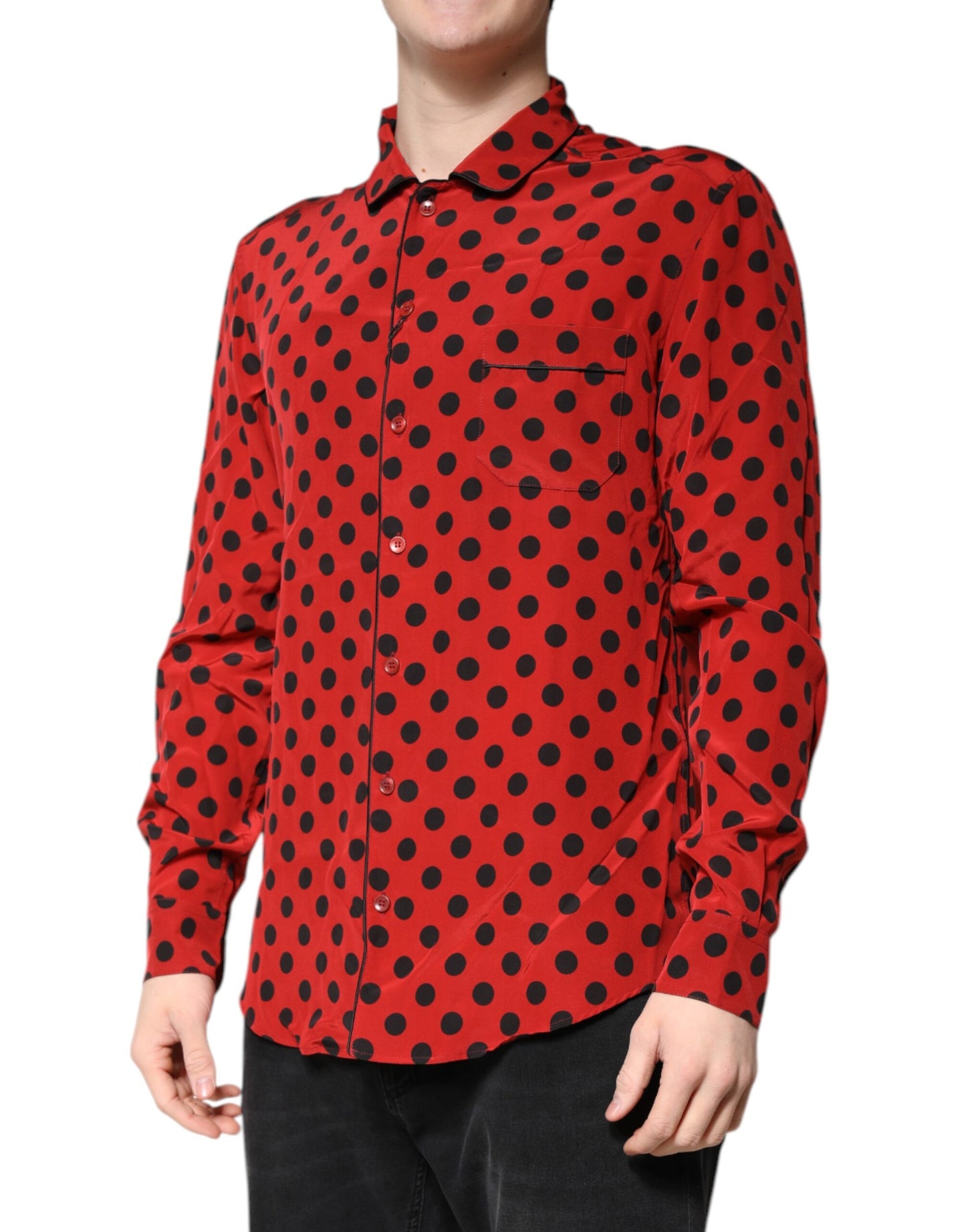 Dolce & Gabbana Red Polka Dot Silk Long Sleeve Shirt Dolce & Gabbana