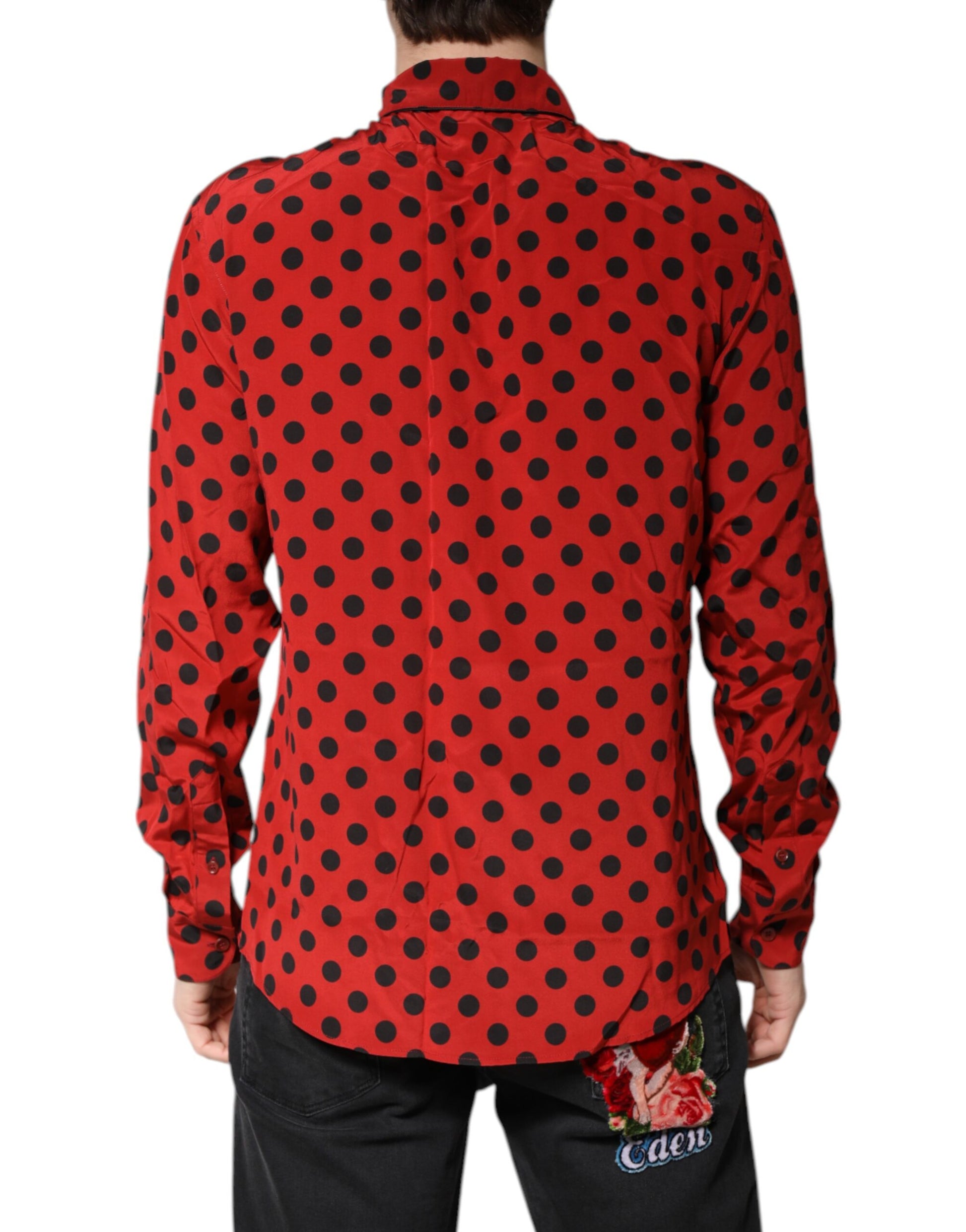 Dolce & Gabbana Red Polka Dot Silk Long Sleeve Shirt Dolce & Gabbana