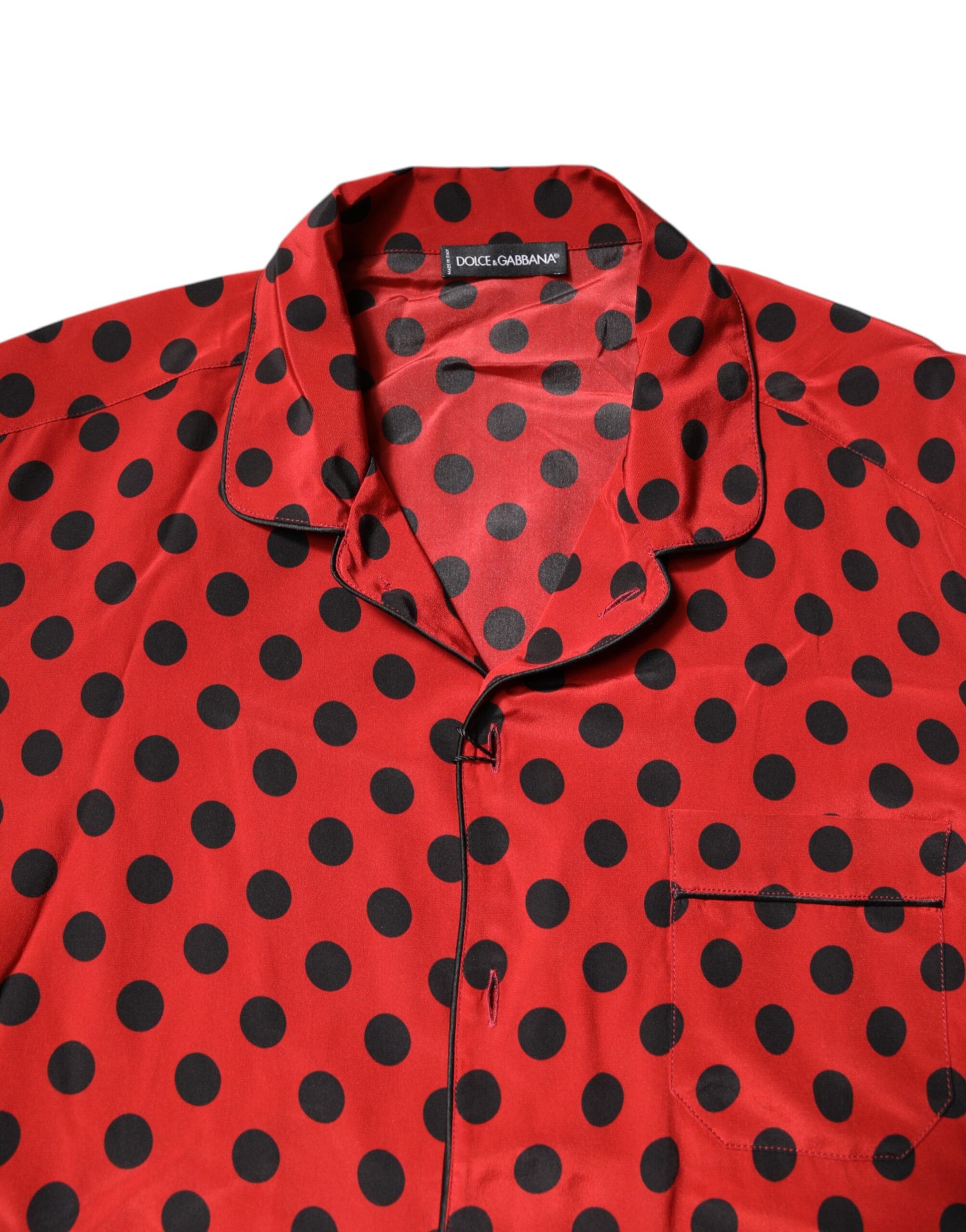 Dolce & Gabbana Red Polka Dot Silk Long Sleeve Shirt Dolce & Gabbana