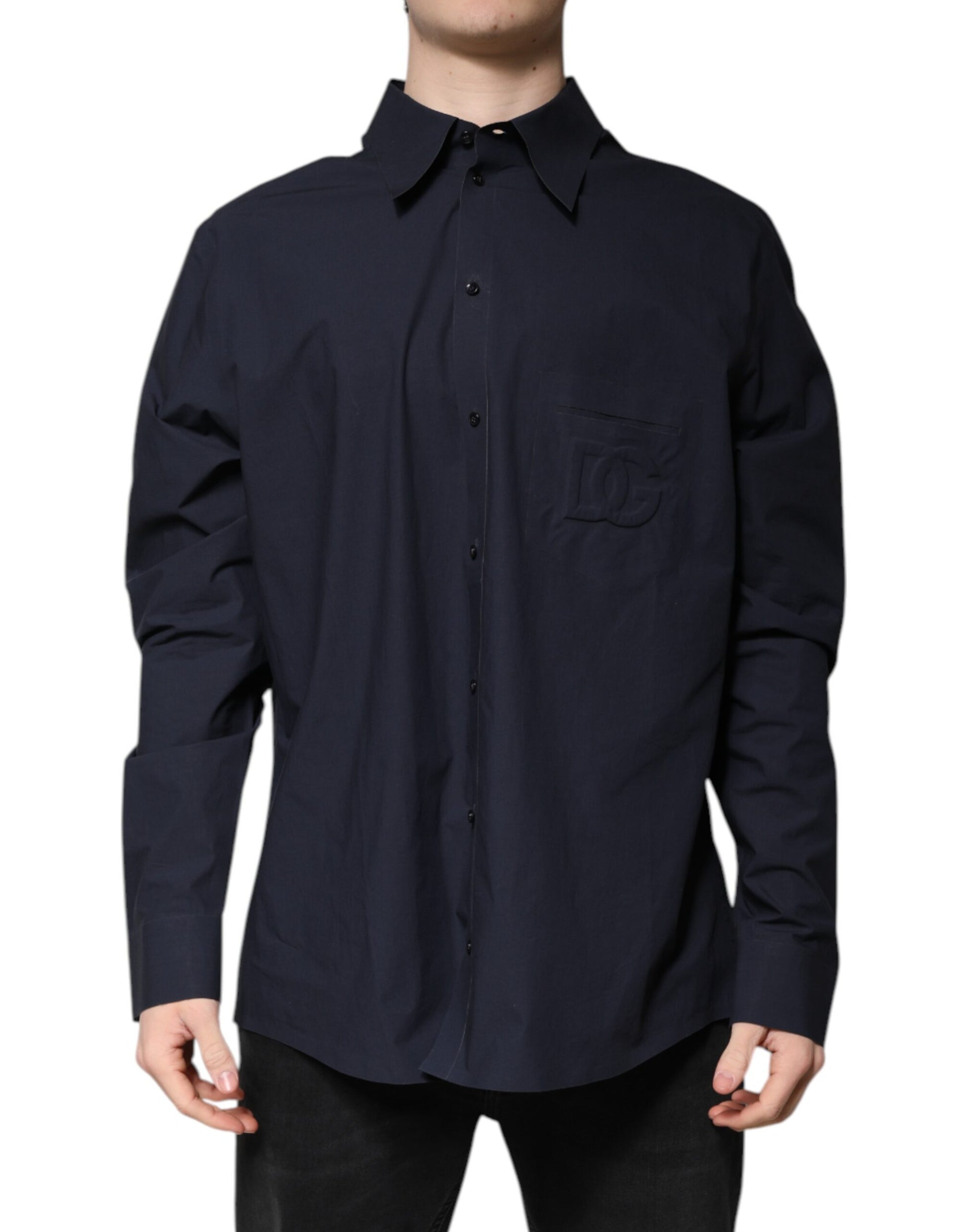 Dolce & Gabbana Dark Blue Cotton Long Sleeve Shirt Dolce & Gabbana