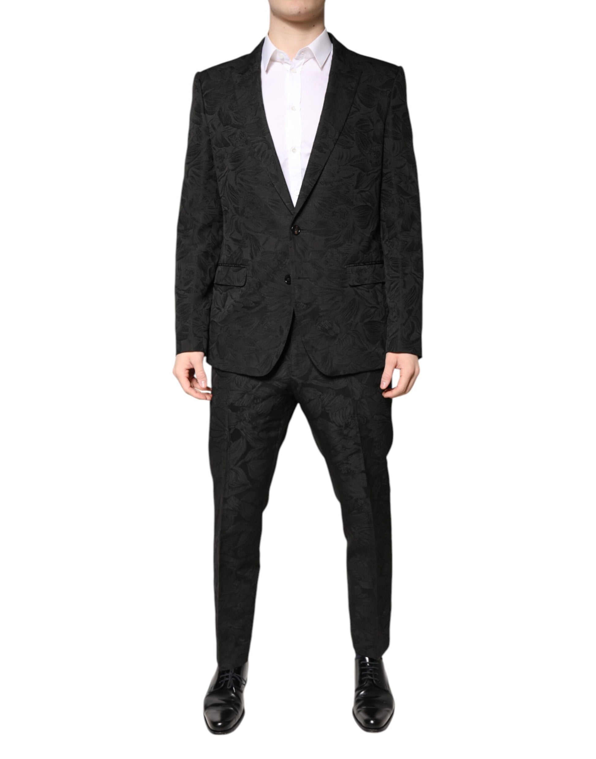 Dolce & Gabbana Black Polyester Floral Jacquard 2 Piece Suit Dolce & Gabbana