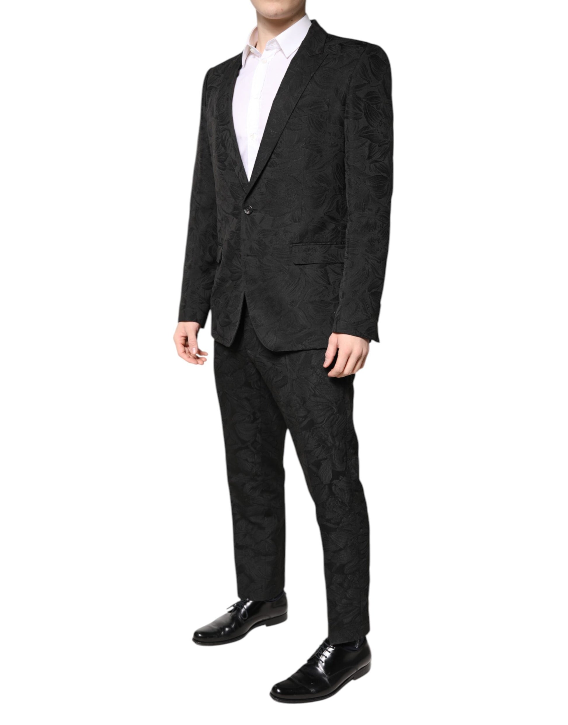 Dolce & Gabbana Black Polyester Floral Jacquard 2 Piece Suit Dolce & Gabbana
