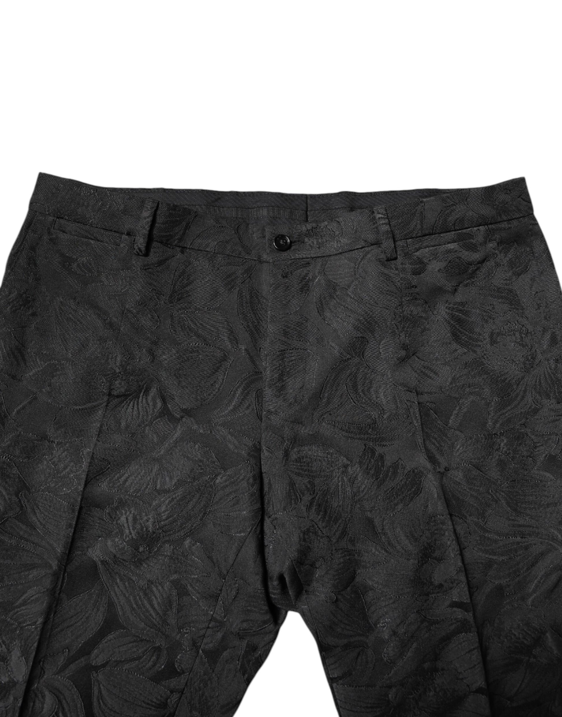 Dolce & Gabbana Black Polyester Floral Jacquard 2 Piece Suit Dolce & Gabbana