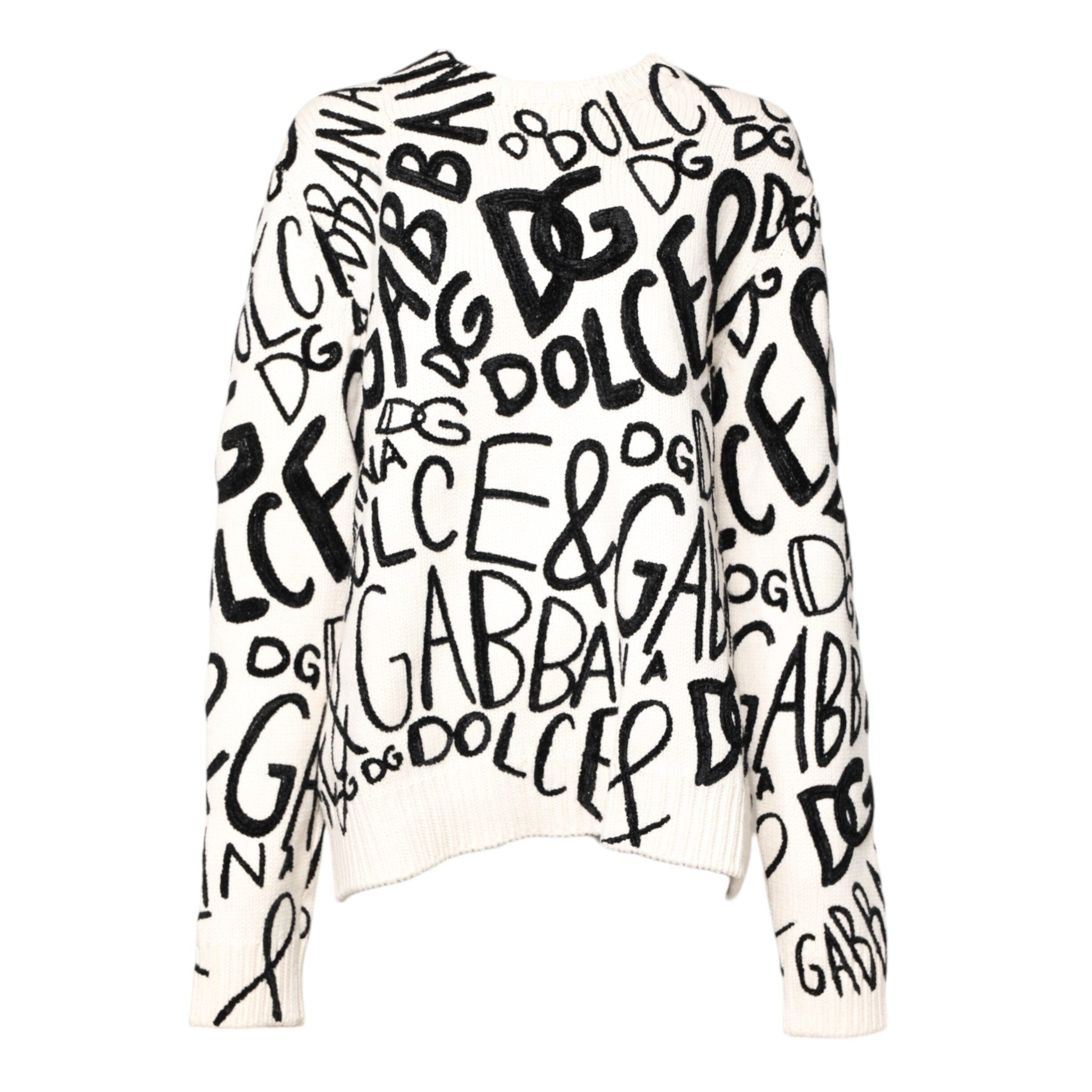 Dolce & Gabbana White Black Logo Print Women Pullover Sweater