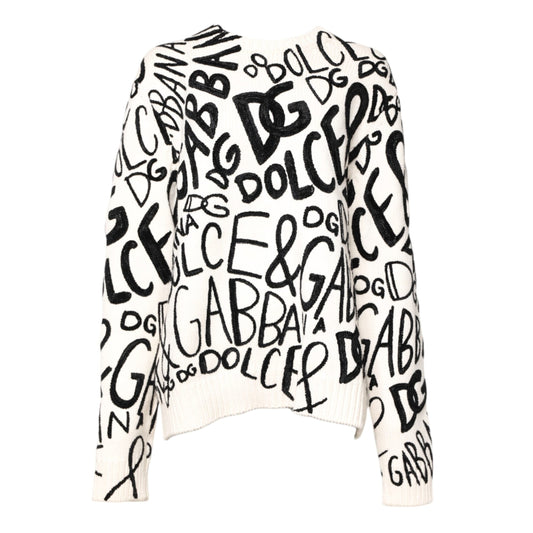 Dolce & Gabbana White Black Logo Print Women Pullover Sweater