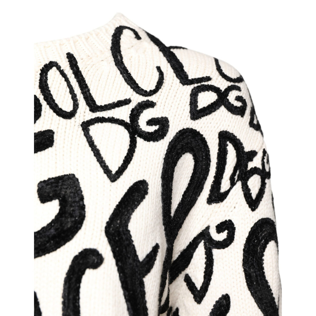 Dolce & Gabbana White Black Logo Print Women Pullover Sweater