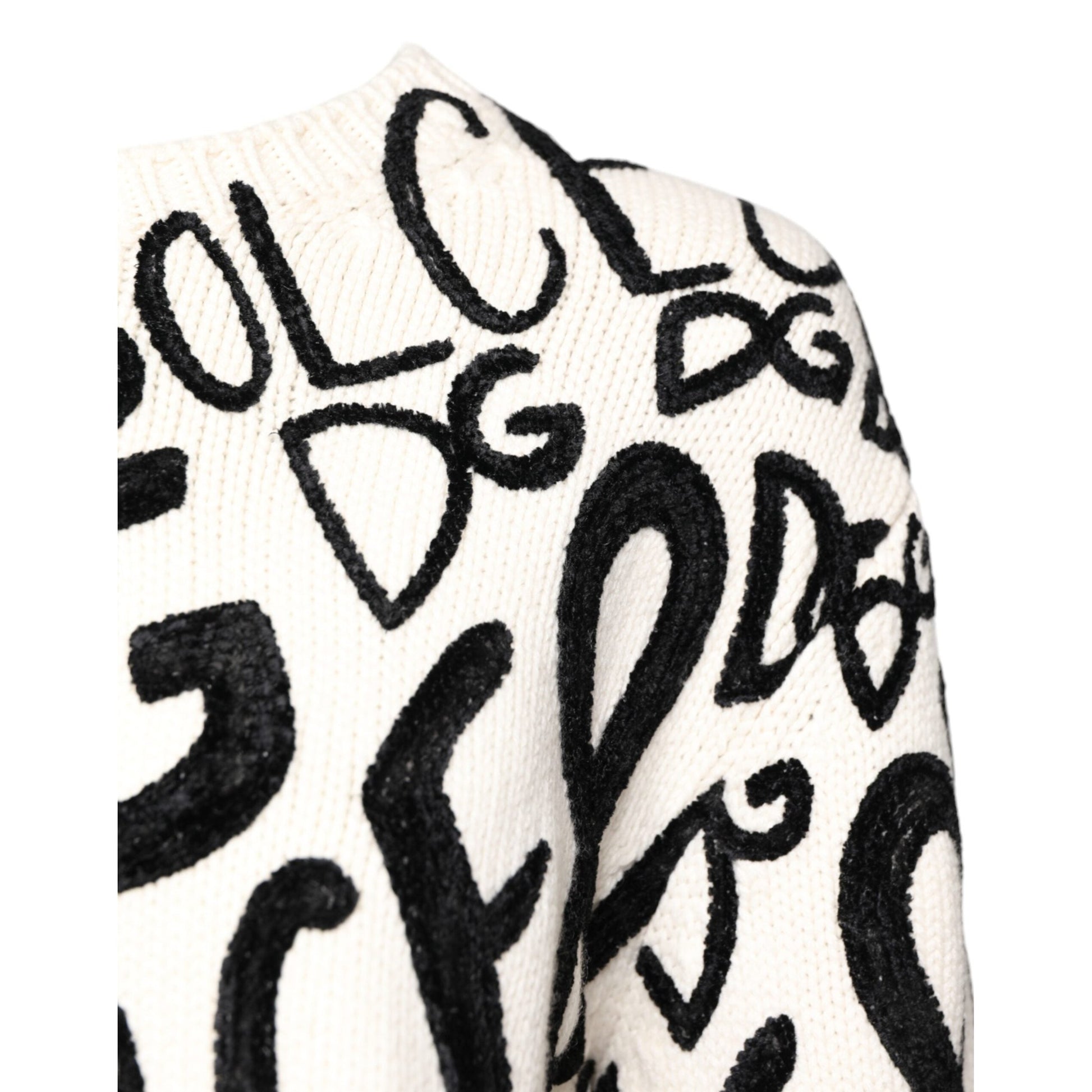 Dolce & Gabbana White Black Logo Print Women Pullover Sweater