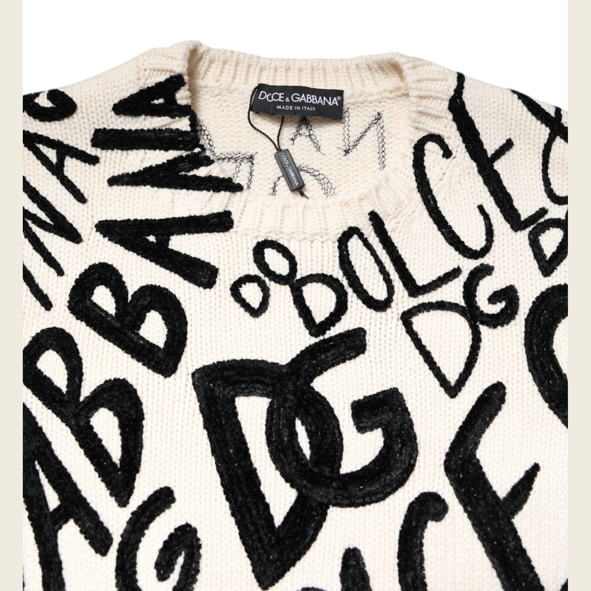 Dolce & Gabbana White Black Logo Print Women Pullover Sweater