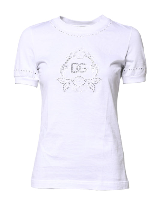 Dolce & Gabbana White Cotton Floral Logo Crew Neck T-shirt Dolce & Gabbana