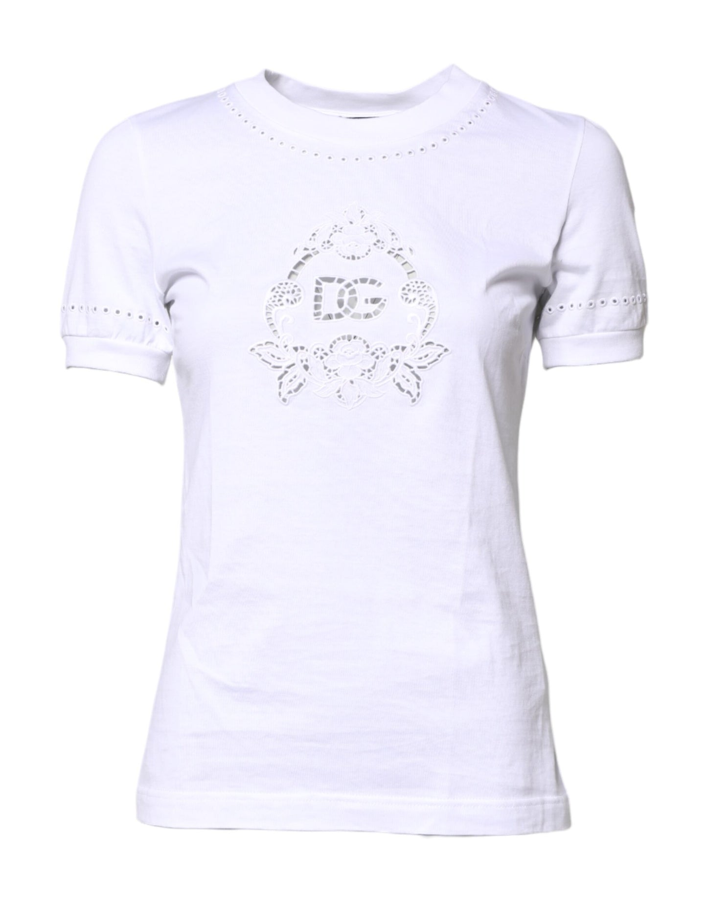 Dolce & Gabbana White Cotton Floral Logo Crew Neck T-shirt Dolce & Gabbana