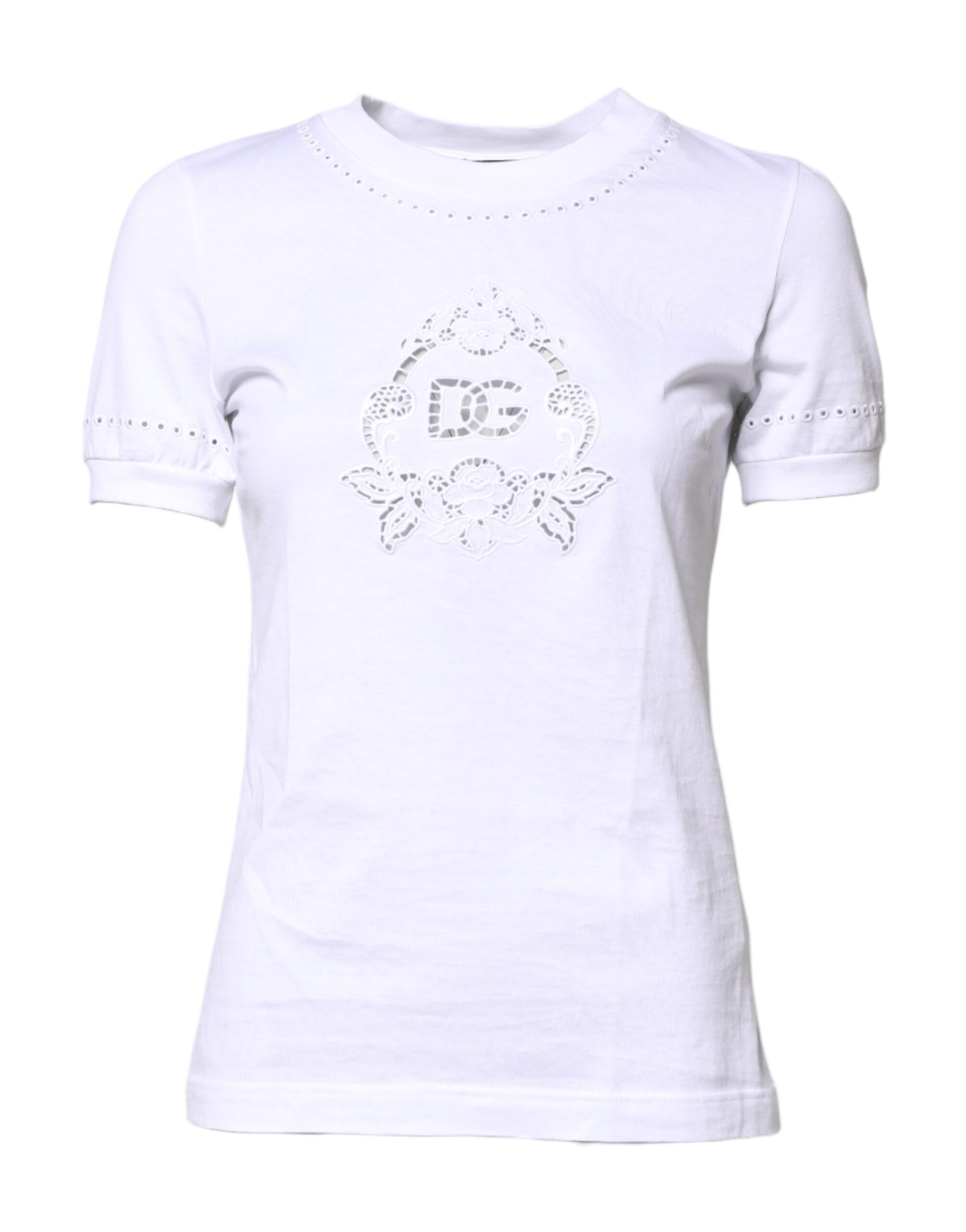 Dolce & Gabbana White Cotton Floral Logo Crew Neck T-shirt Dolce & Gabbana