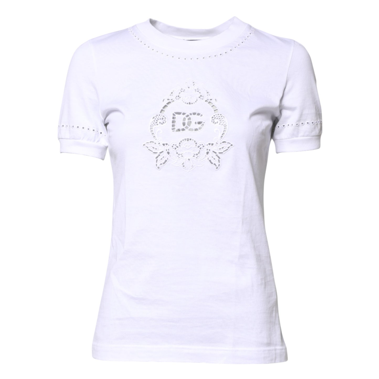 Dolce & Gabbana White Cotton Floral Logo Crew Neck T-shirt Dolce & Gabbana