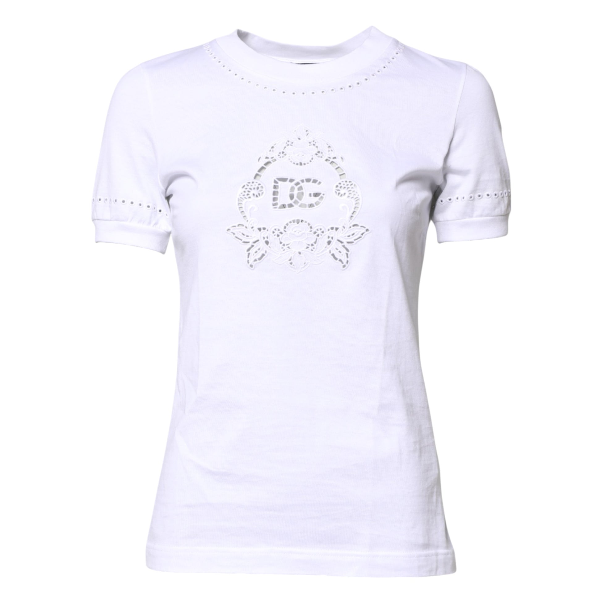 Dolce & Gabbana White Cotton Floral Logo Crew Neck T-shirt Dolce & Gabbana