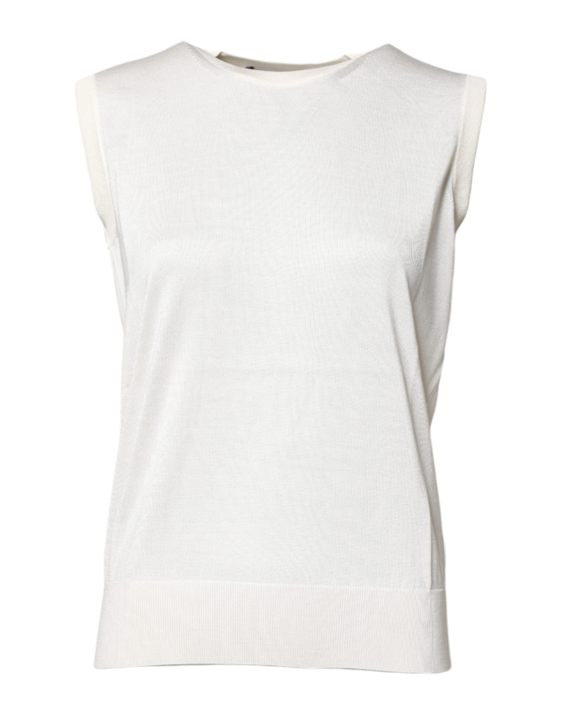 Dolce & Gabbana White Silk Round Neck Sleeveless Tank Top Dolce & Gabbana