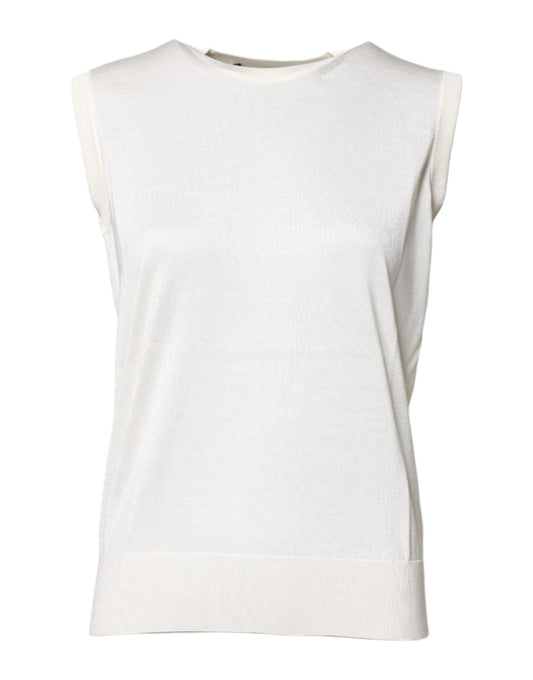 Dolce & Gabbana White Silk Round Neck Sleeveless Tank Top Dolce & Gabbana