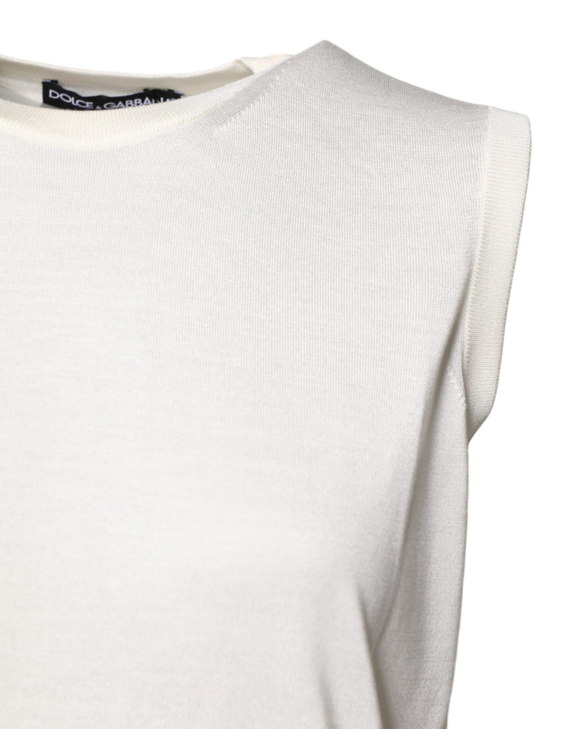 Dolce & Gabbana White Silk Round Neck Sleeveless Tank Top Dolce & Gabbana