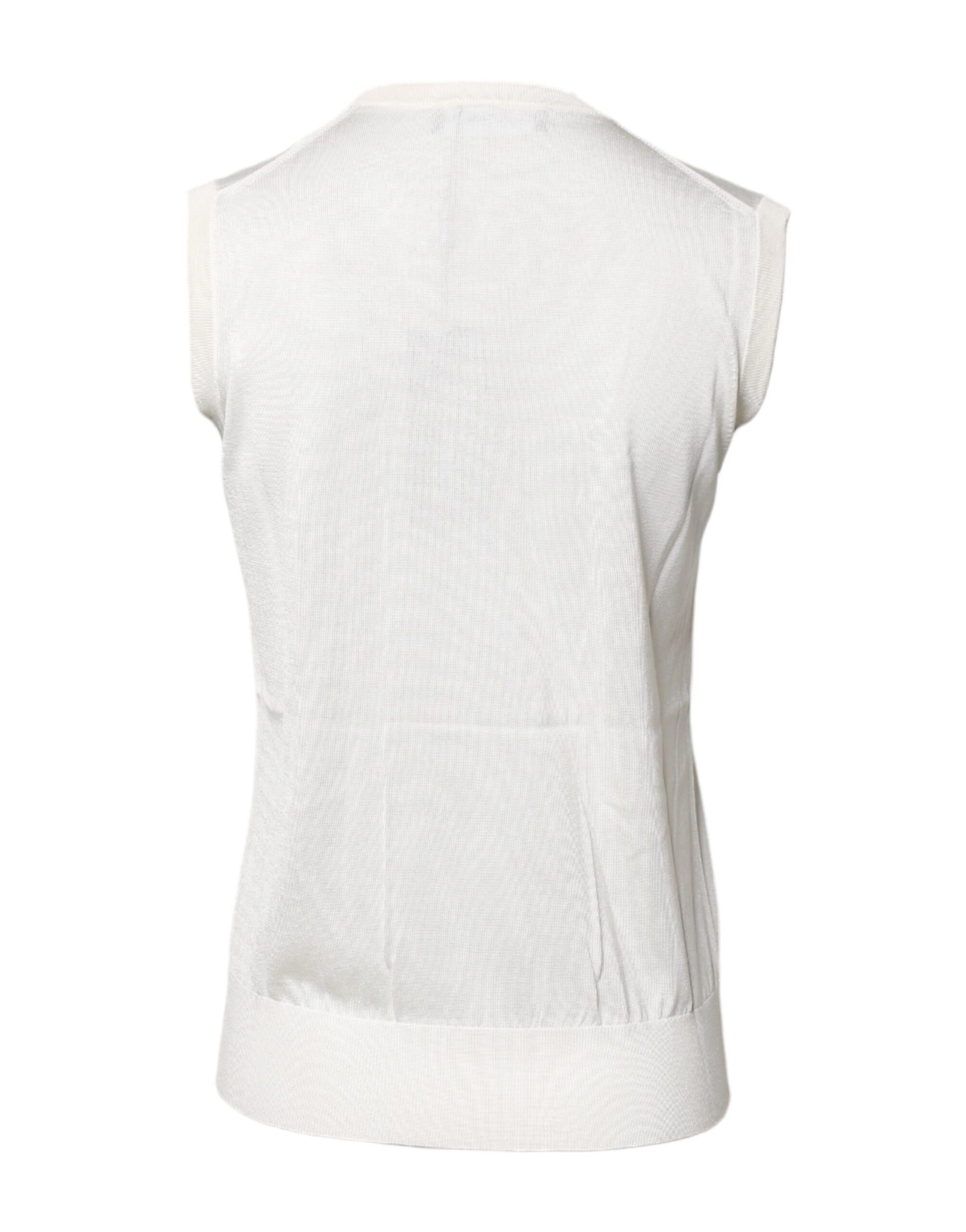 Dolce & Gabbana White Silk Round Neck Sleeveless Tank Top Dolce & Gabbana