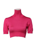 Dolce & Gabbana Pink Silk Knitted Turtleneck Cropped Top