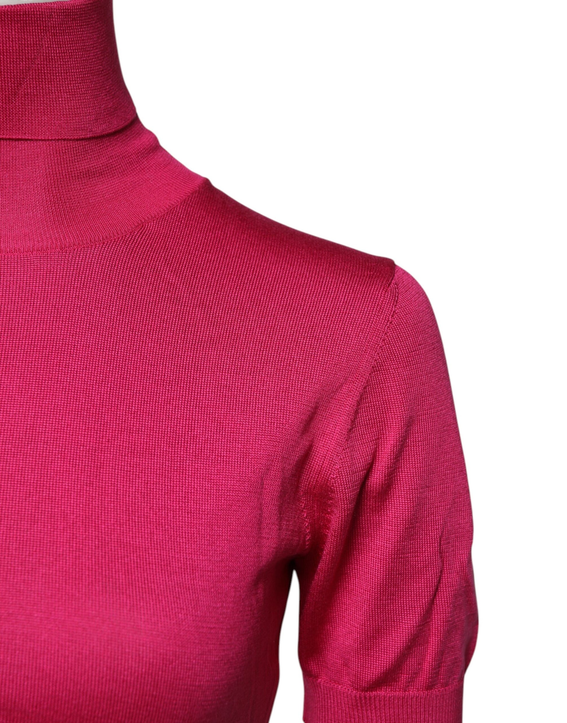 Dolce & Gabbana Pink Silk Knitted Turtleneck Cropped Top Dolce & Gabbana