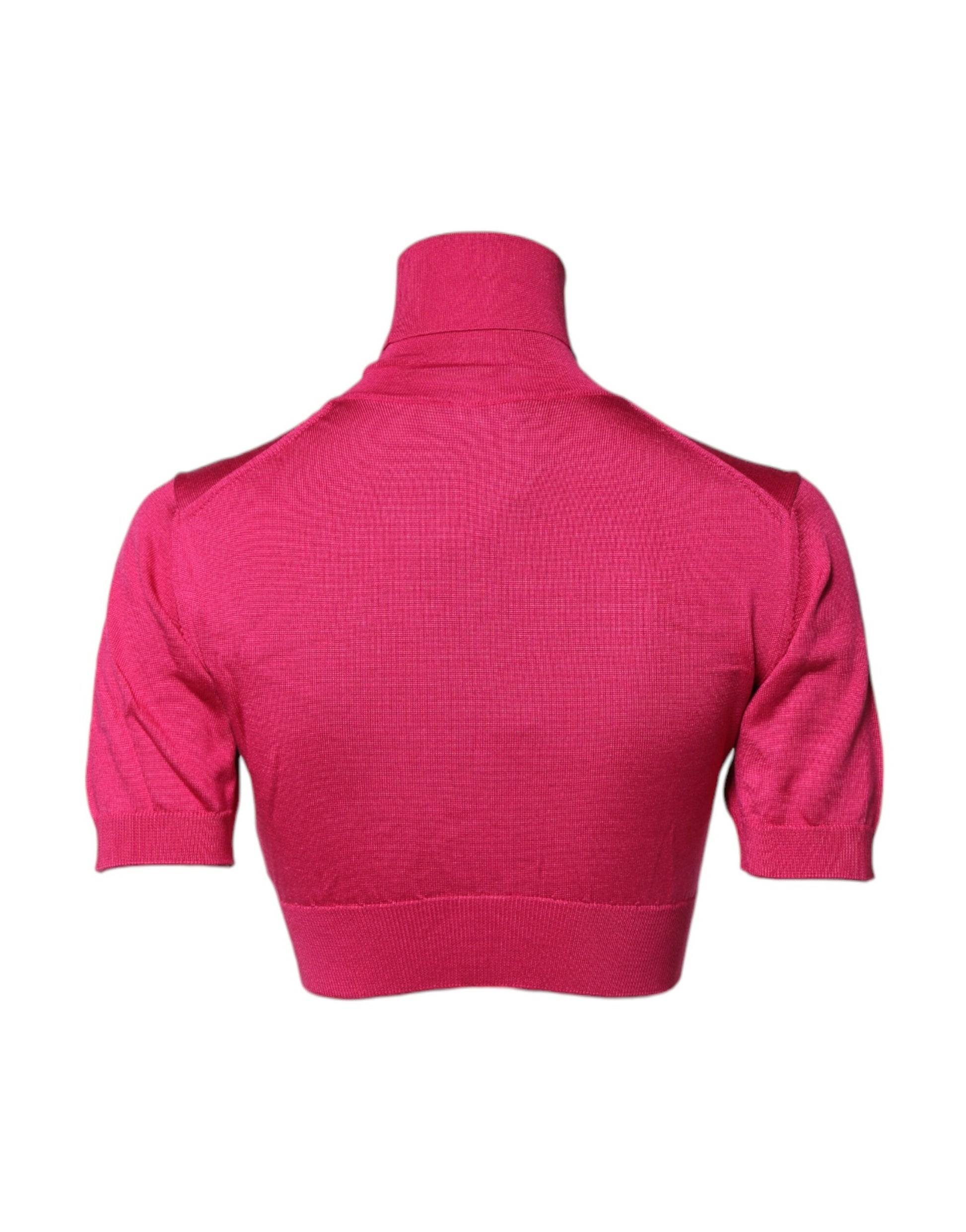 Dolce & Gabbana Pink Silk Knitted Turtleneck Cropped Top Dolce & Gabbana