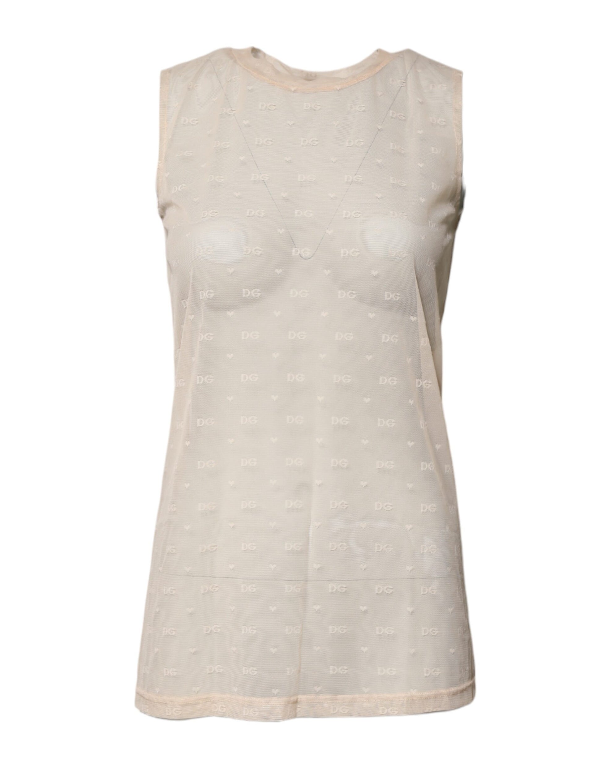 Dolce & Gabbana Ivory Nylon Logo See Through Sleeveless Tank Top Dolce & Gabbana