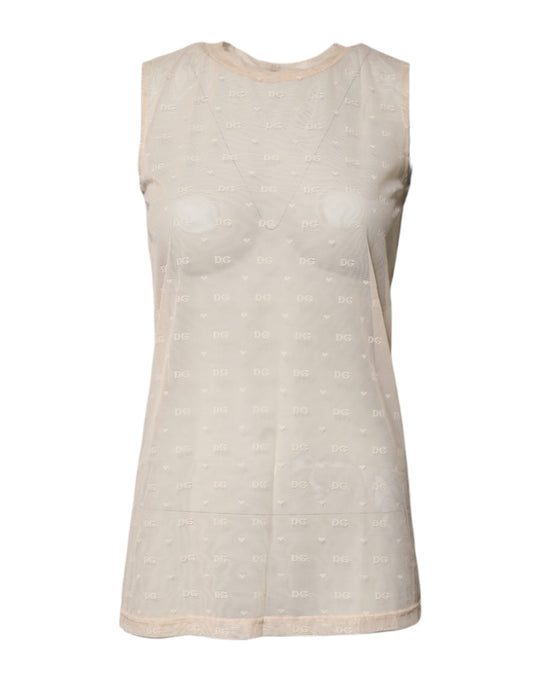 Dolce & Gabbana Ivory Nylon Logo See Through Sleeveless Tank Top Dolce & Gabbana