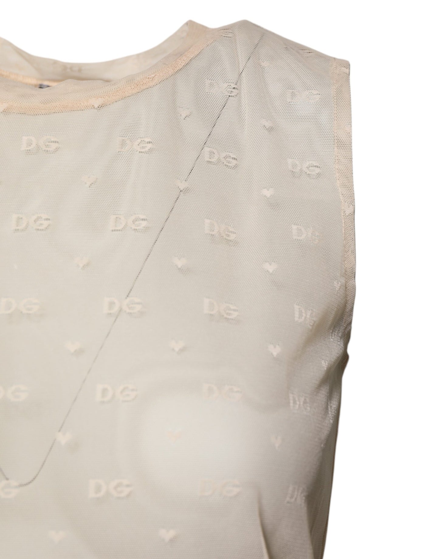 Dolce & Gabbana Ivory Nylon Logo See Through Sleeveless Tank Top Dolce & Gabbana