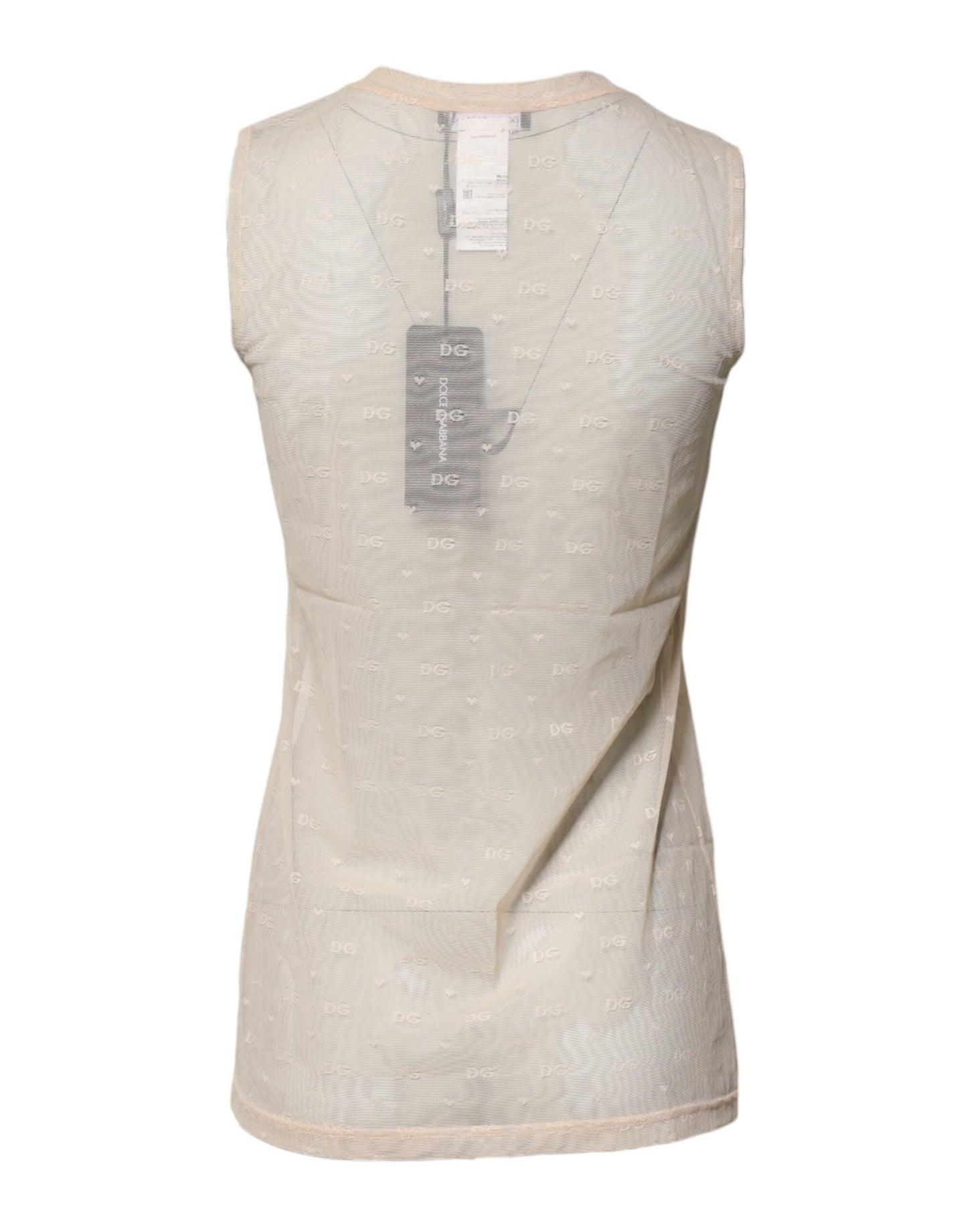 Dolce & Gabbana Ivory Nylon Logo See Through Sleeveless Tank Top Dolce & Gabbana
