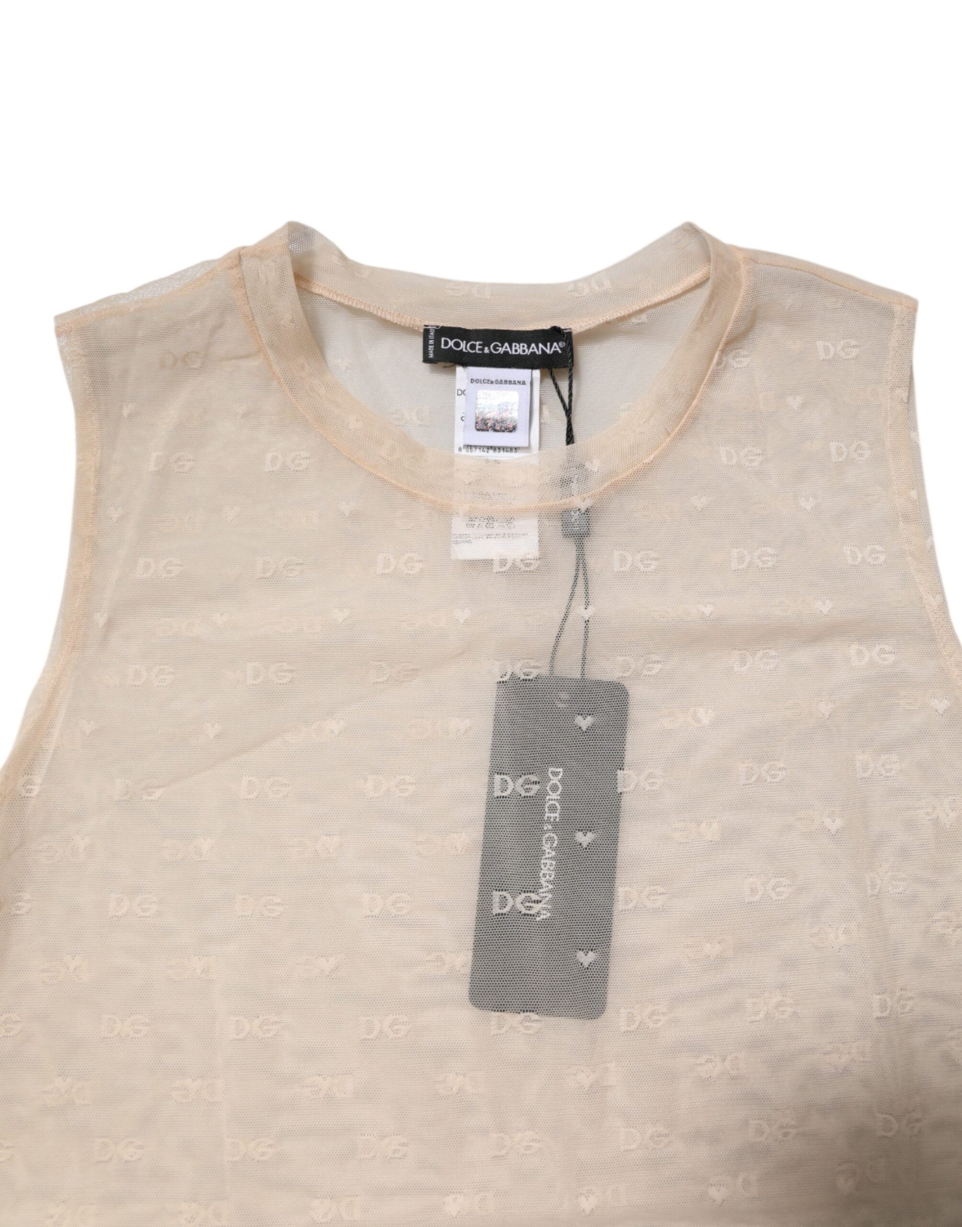 Dolce & Gabbana Ivory Nylon Logo See Through Sleeveless Tank Top Dolce & Gabbana