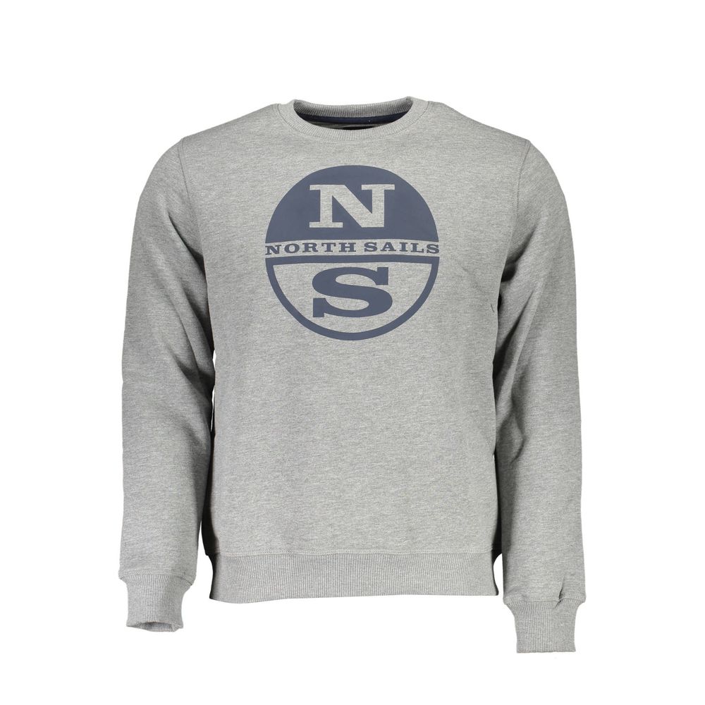 Gray cotton men's sweater by North Sails featuring a classic fit and ribbed cuffs, displayed on a neutral background.