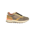 Brown polyurethane men's sneaker by Blauer with white sole and sleek design, shown from a side view.