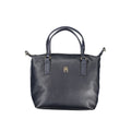 Tommy Hilfiger women's blue polyester handbag with silver hardware and adjustable straps.