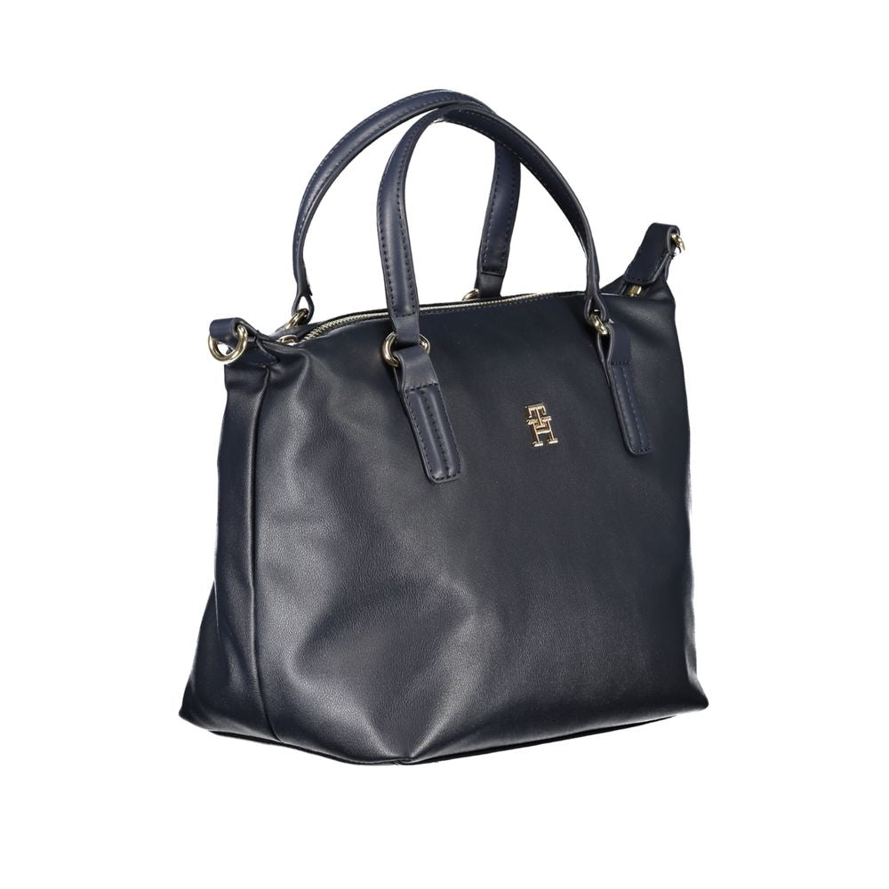 Tommy Hilfiger women's blue polyester handbag with structured design and top handle, stylish and practical for everyday use.