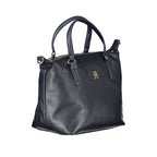 Tommy Hilfiger women's blue polyester handbag with structured design and top handle, stylish and practical for everyday use.