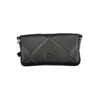 Black Calvin Klein polyester women's handbag with sleek design and subtle branding, featuring a top handle and spacious interior.
