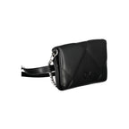Black Calvin Klein polyester women's handbag with sleek design and top handle, featuring subtle branding and spacious interior.