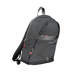 Black polyester men's backpack by Tommy Hilfiger with multiple compartments and adjustable straps, stylish and functional for everyday use.