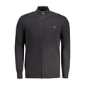 Black organic cotton men's cardigan by Timberland, featuring a button-up front and classic fit, displayed on a neutral background.